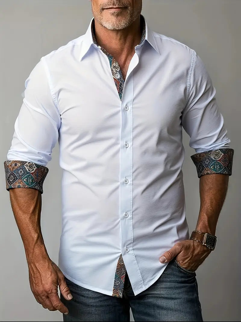 Button Up Dress Shirt with Contrast Collar and Cuffs Modern Tailored Fit