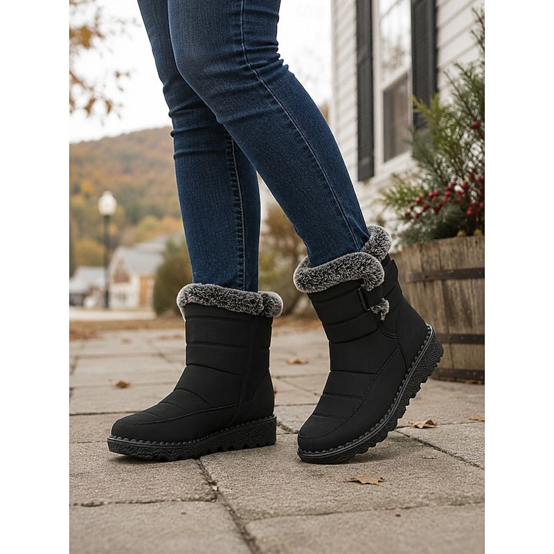 Winter Snow Boots with Plush Lining and Deep Tread Sole, Side Fastening