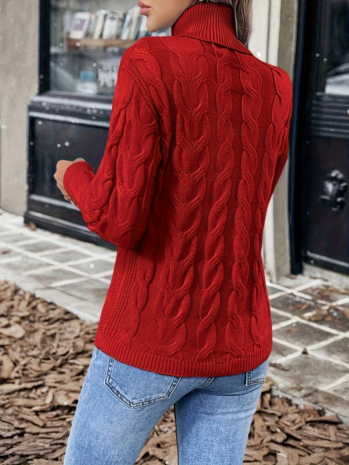 Cable Knit Turtleneck Sweater with Relaxed Fit and High Roll Neck