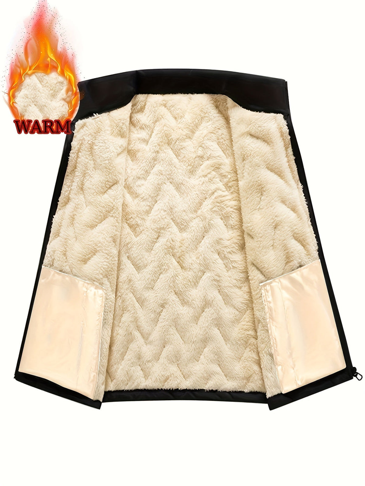 Sleeveless Vest with Plush Lining and Stand Collar, Zippered Pockets