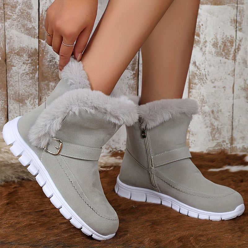 Women's Ankle Boots with Plush Lining and Side Closure, Textured Grip Sole