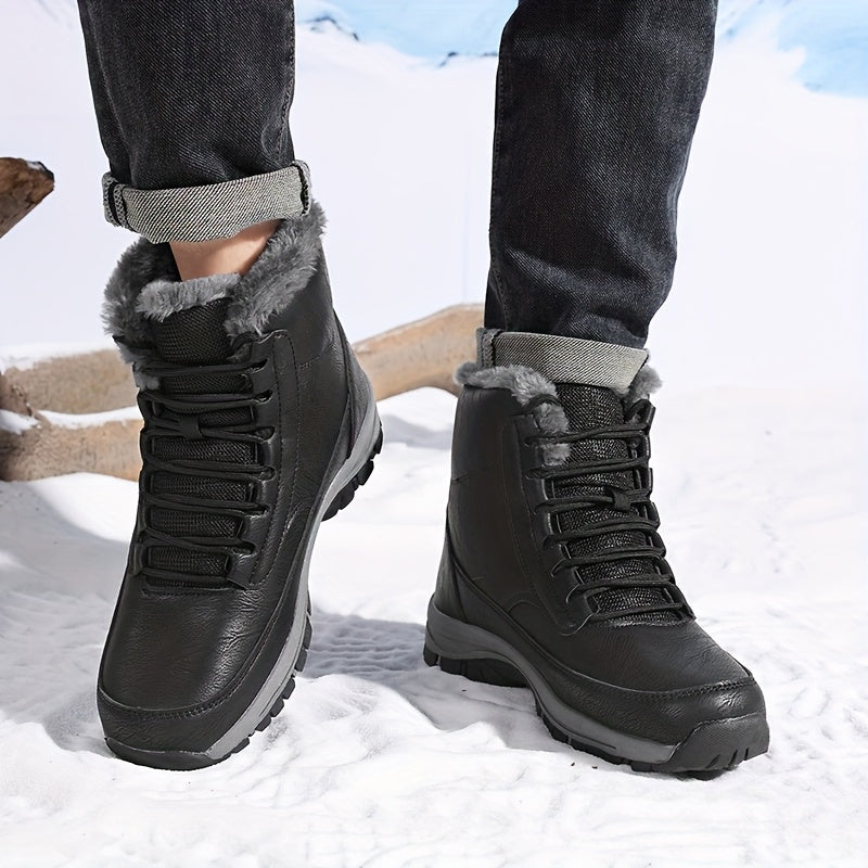 Winter Trail Boots with Plush Lining and Deep Tread Sole, Above Ankle Lace Up