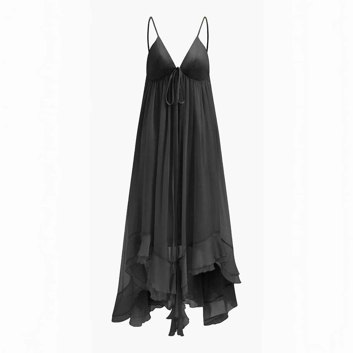 Maxi Dress with Long Sleeves and Sheer Chiffon, Crew Neck Shift Fit