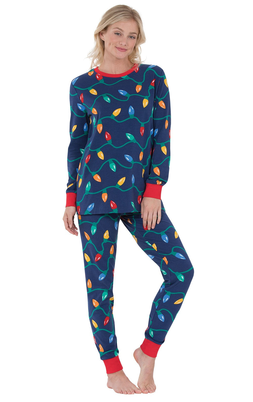 Christmas Lights Pajama Set with Long Sleeves and Jogger Pants