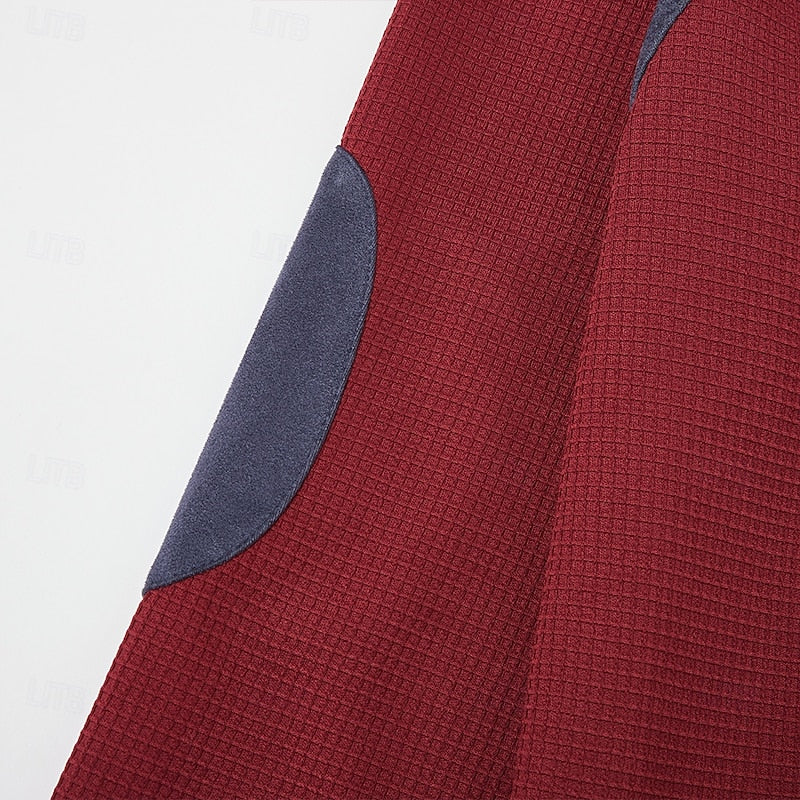 Quarter Zip Pullover with Textured Fabric and Elbow Patches, Chest Pocket