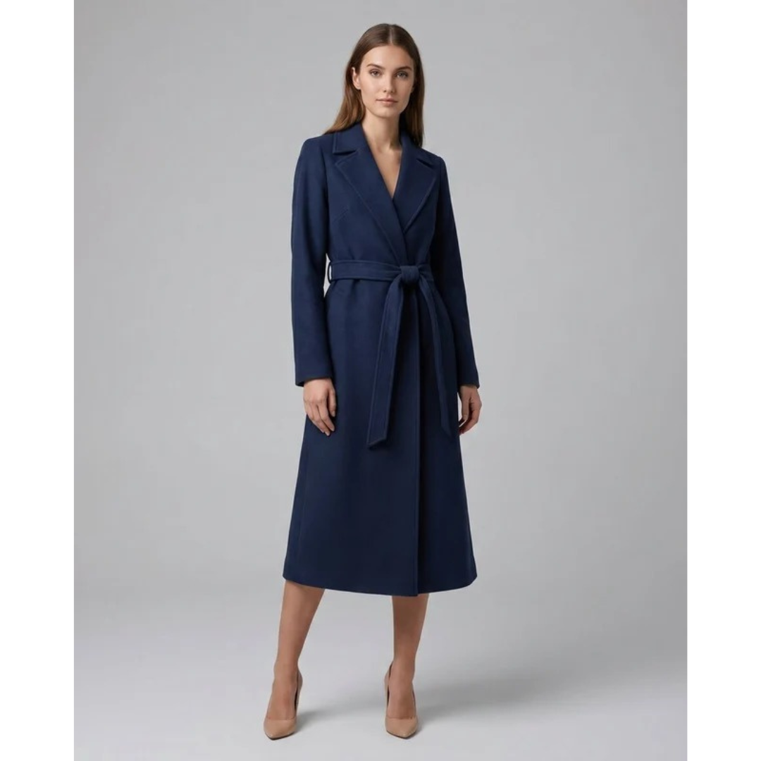 Womens Belted Trench Coat with Button Front Closure and Adjustable Waist Belt