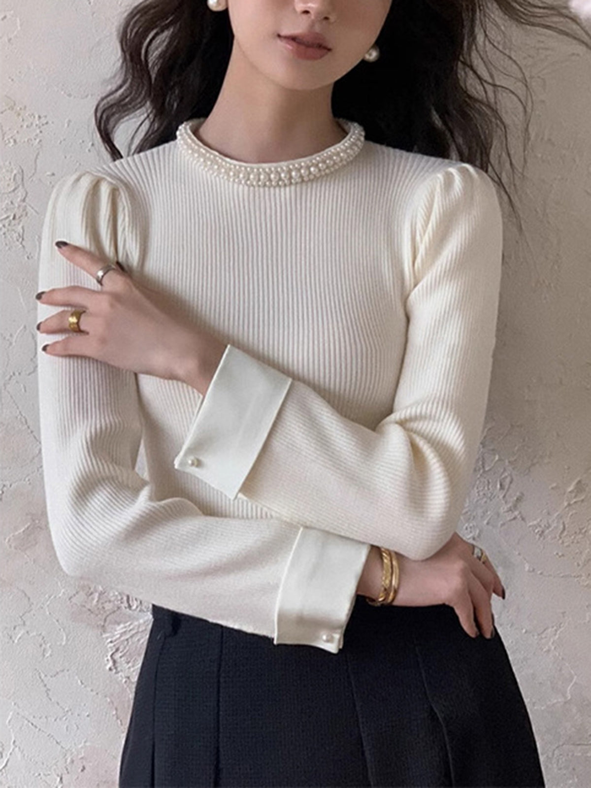 Womens Slim Fit Knit Top with Contrast Binding Detail