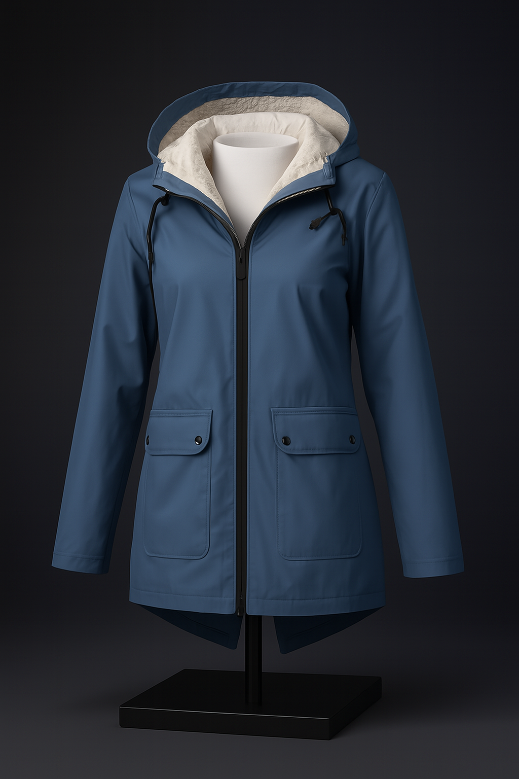 Womens Hooded Rain Jacket with Drawstring Hood and Optional Sherpa Lining