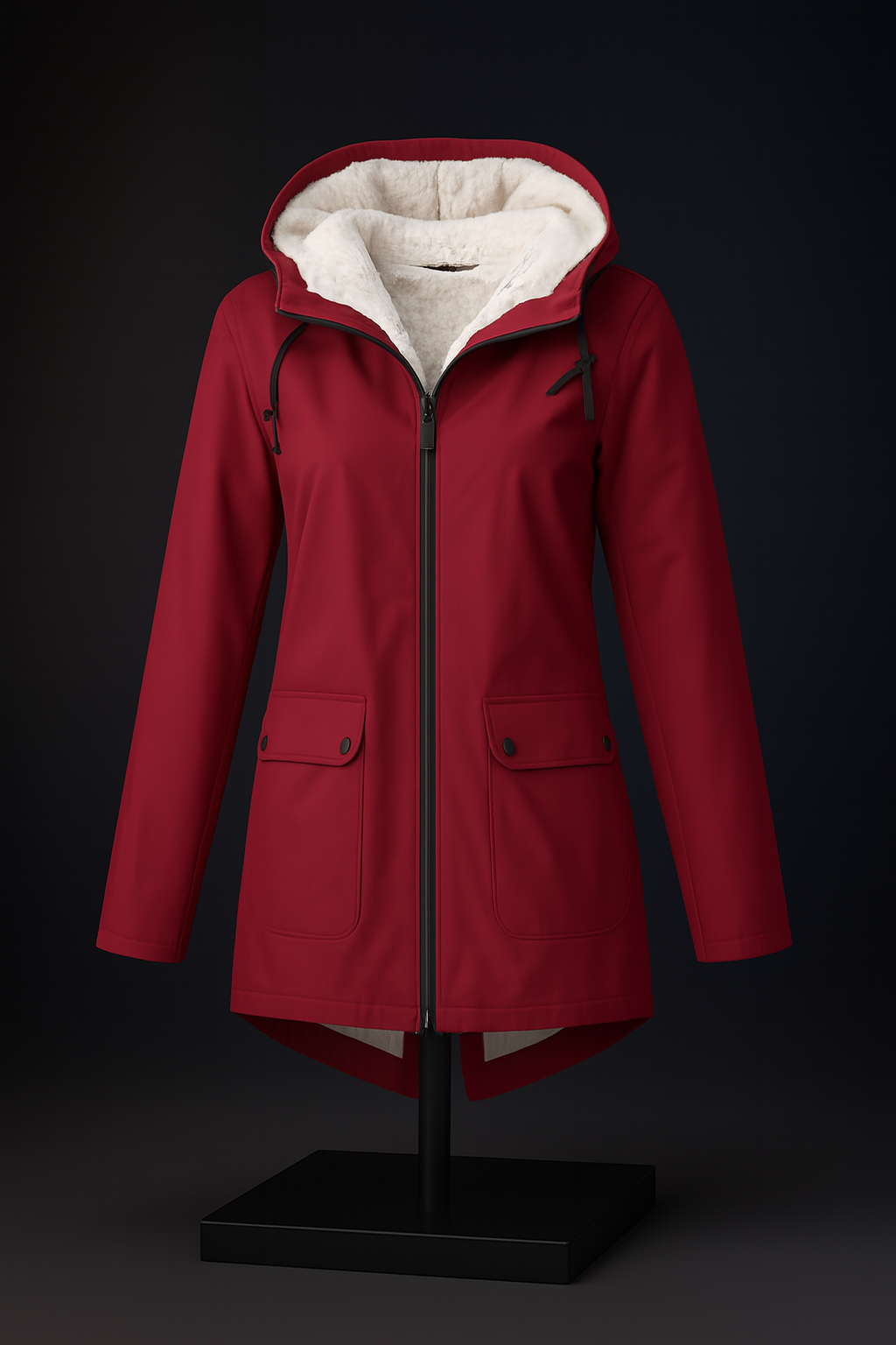 Womens Hooded Rain Jacket with Drawstring Hood and Optional Sherpa Lining