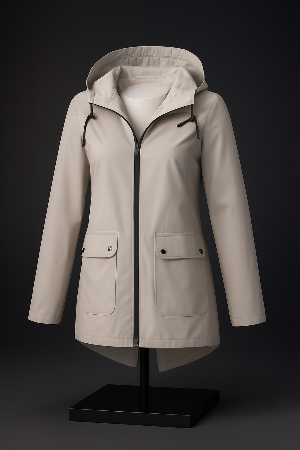 Womens Hooded Rain Jacket with Drawstring Hood and Optional Sherpa Lining