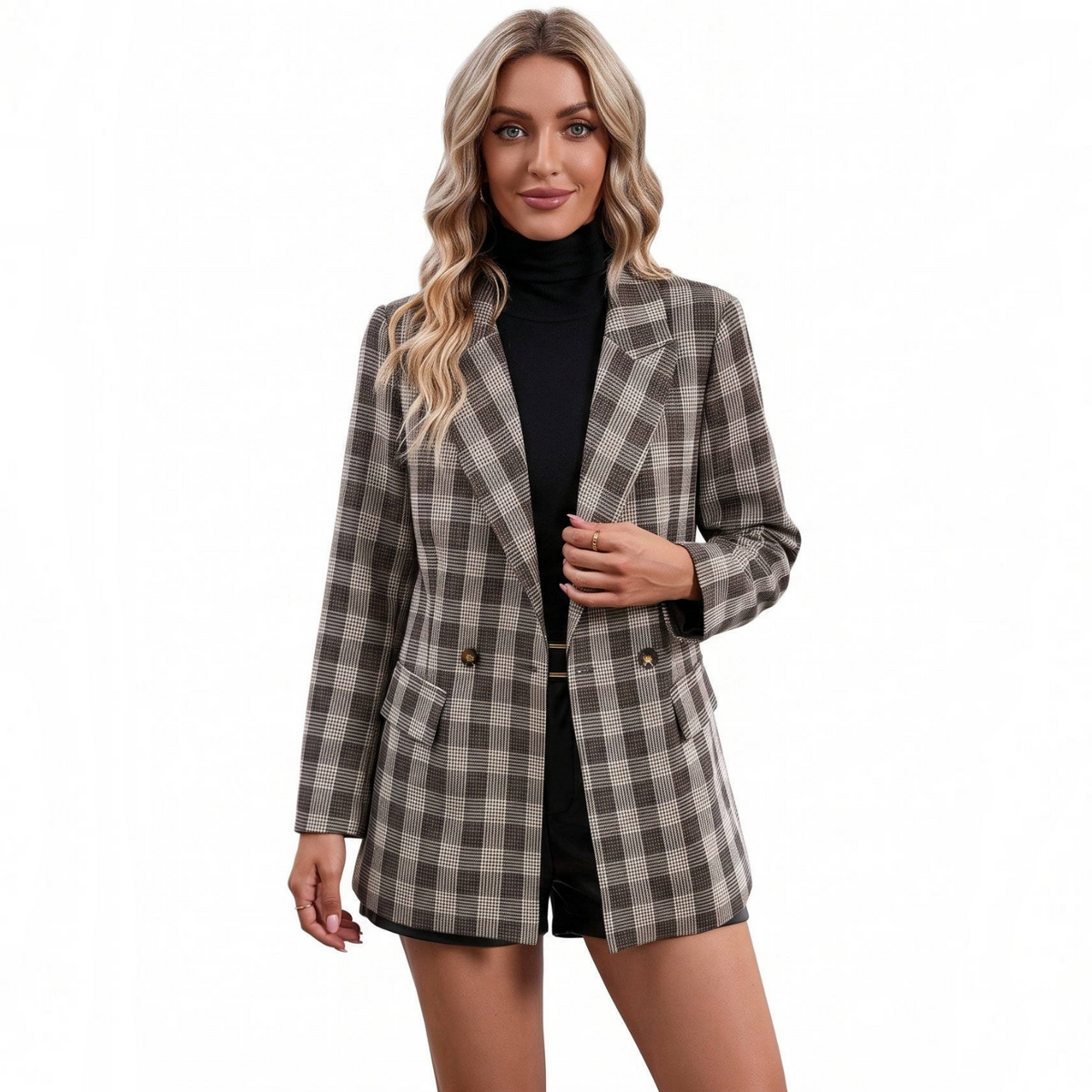 Womens Plaid Houndstooth Blazer, Business Casual Fall Jacket