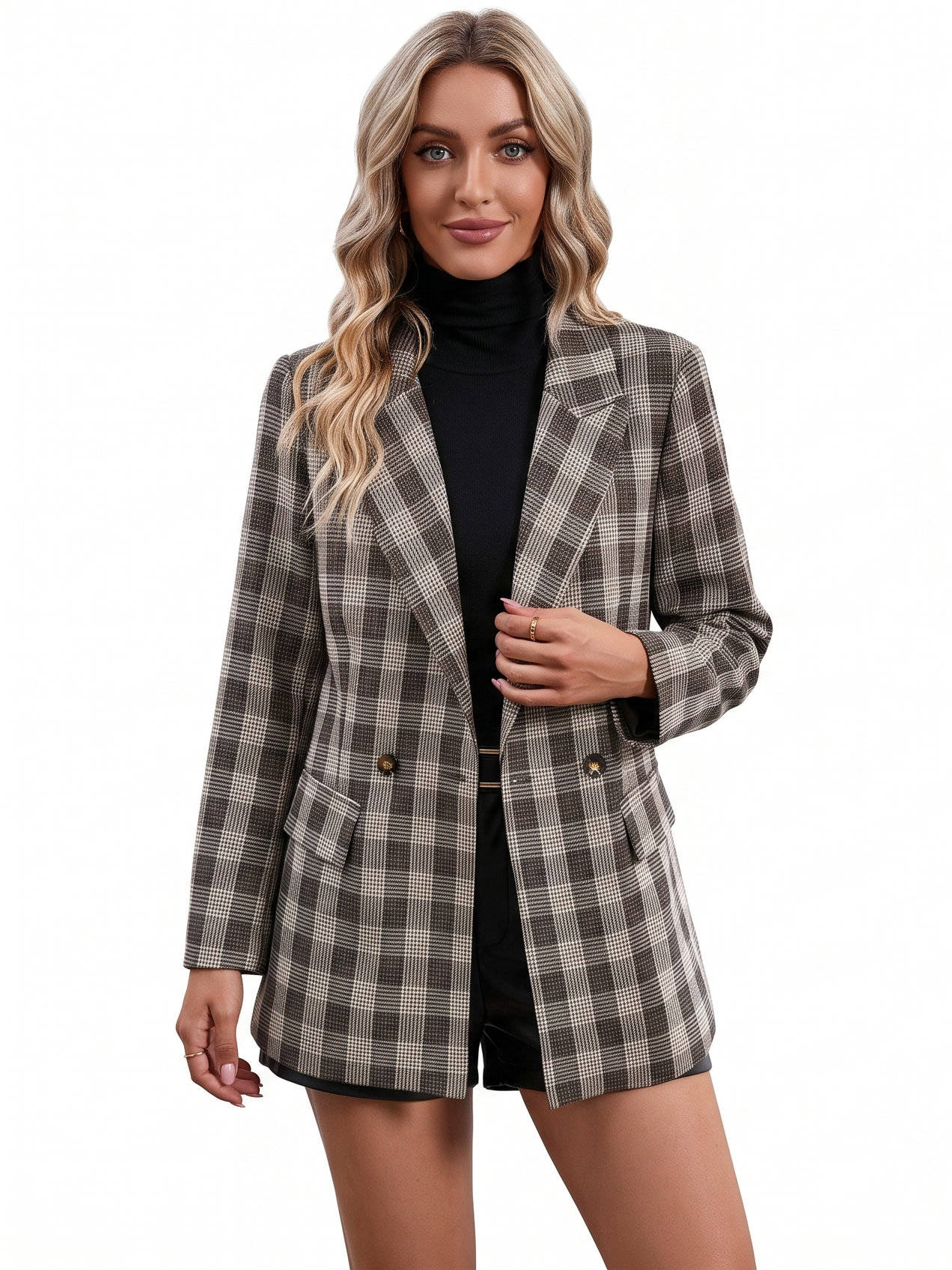 Womens Plaid Houndstooth Blazer, Business Casual Fall Jacket