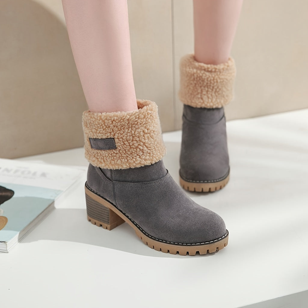 Slip On Ankle Boots with Plush Folded Cuff and Treaded Rubber Sole