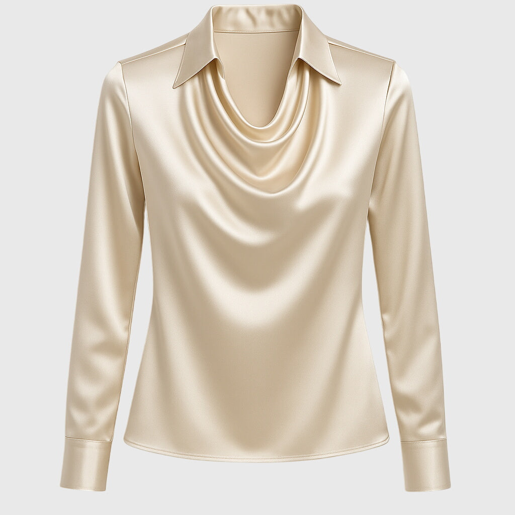 Draped Neckline Blouse with Soft Fabric and Flattering Silhouette