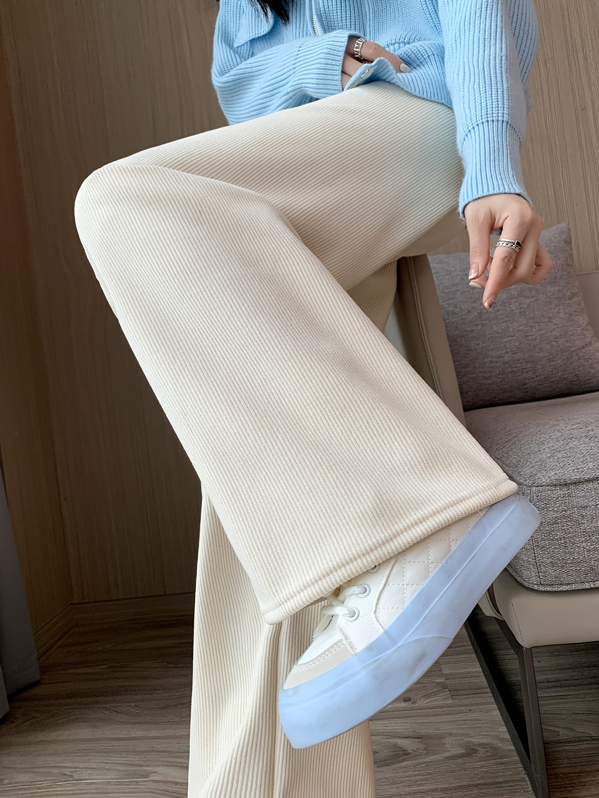 Wide Leg Lined Pants with Soft Inner Lining and Elastic Waistband