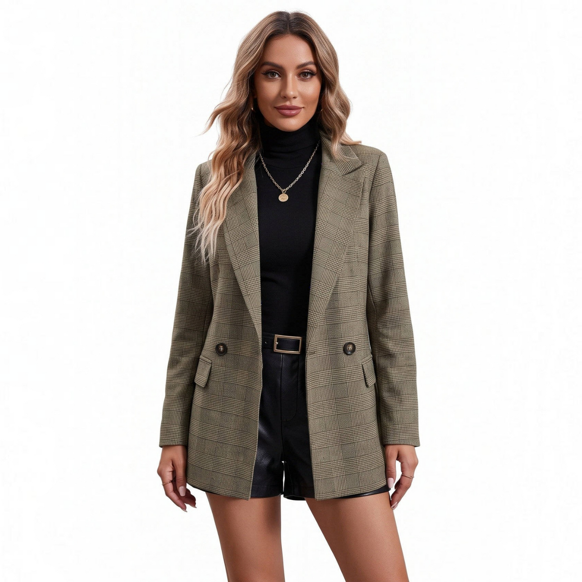 Womens Plaid Houndstooth Blazer, Business Casual Fall Jacket