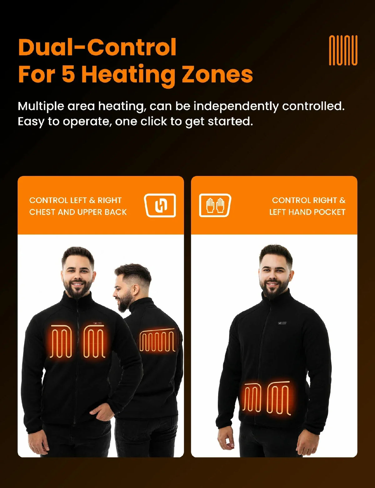 Heated Fleece Jacket with Five Carbon Fiber Zones and Universal Power Bank Charging