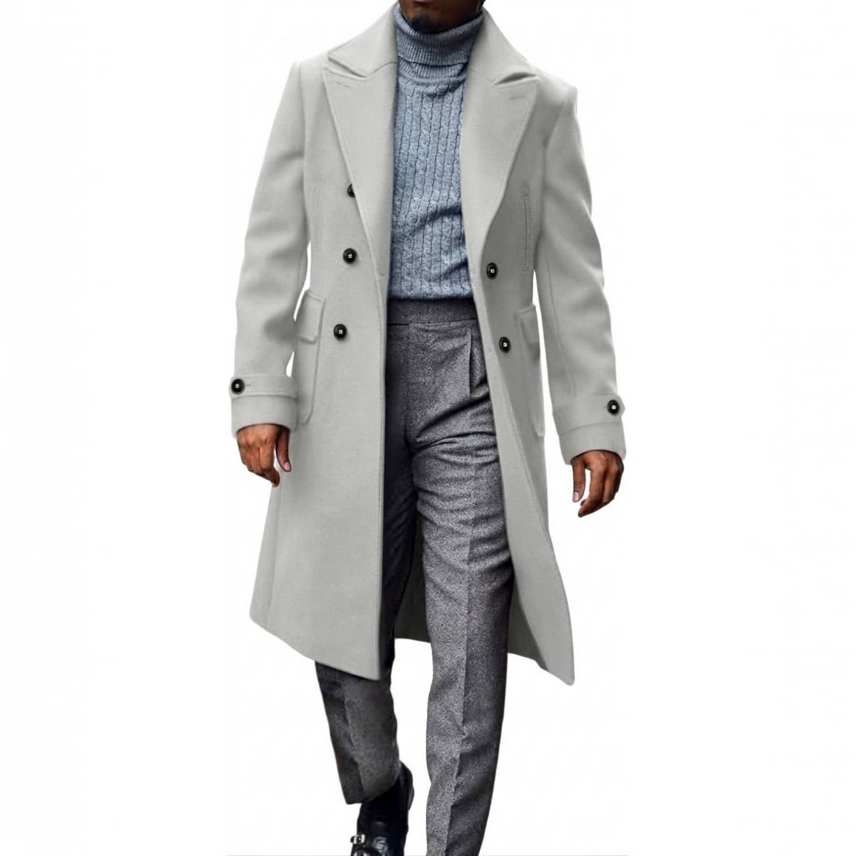Mens Trench Coat, Double Breasted Peacoat, Notch Lapel Casual Winter Coat