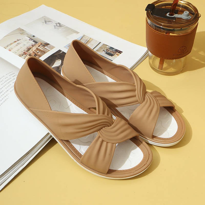 Women's Orthopedic Sandals, Open Toe Cross Strap Flats, Comfort Ruched Walking Shoes