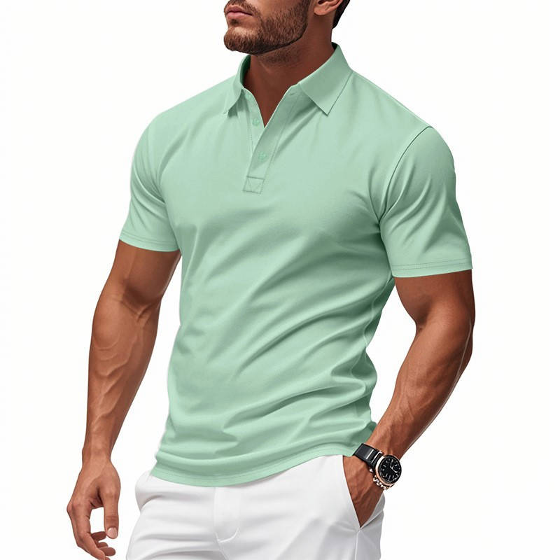 Men's Casual Polo Shirt, Business Casual Short Sleeve Tee, Lightweight Slim Fit Solid Color Polo Top