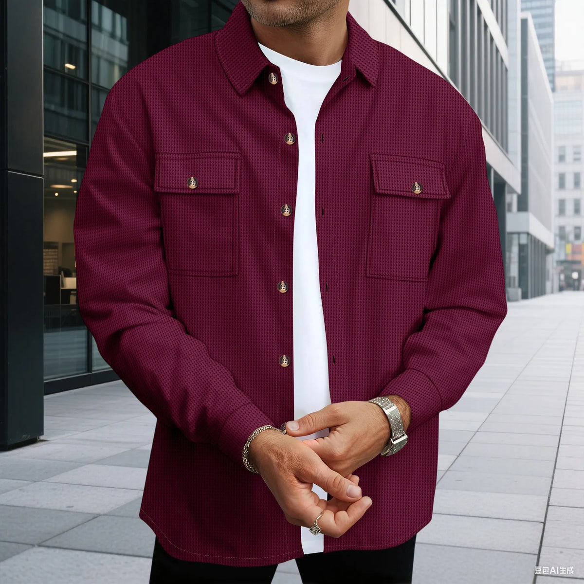 Mens 2 Piece Sweatsuit Set, Waffle Plaid Jacquard Jacket Top and Casual Pants, Fall Fashion Outfit