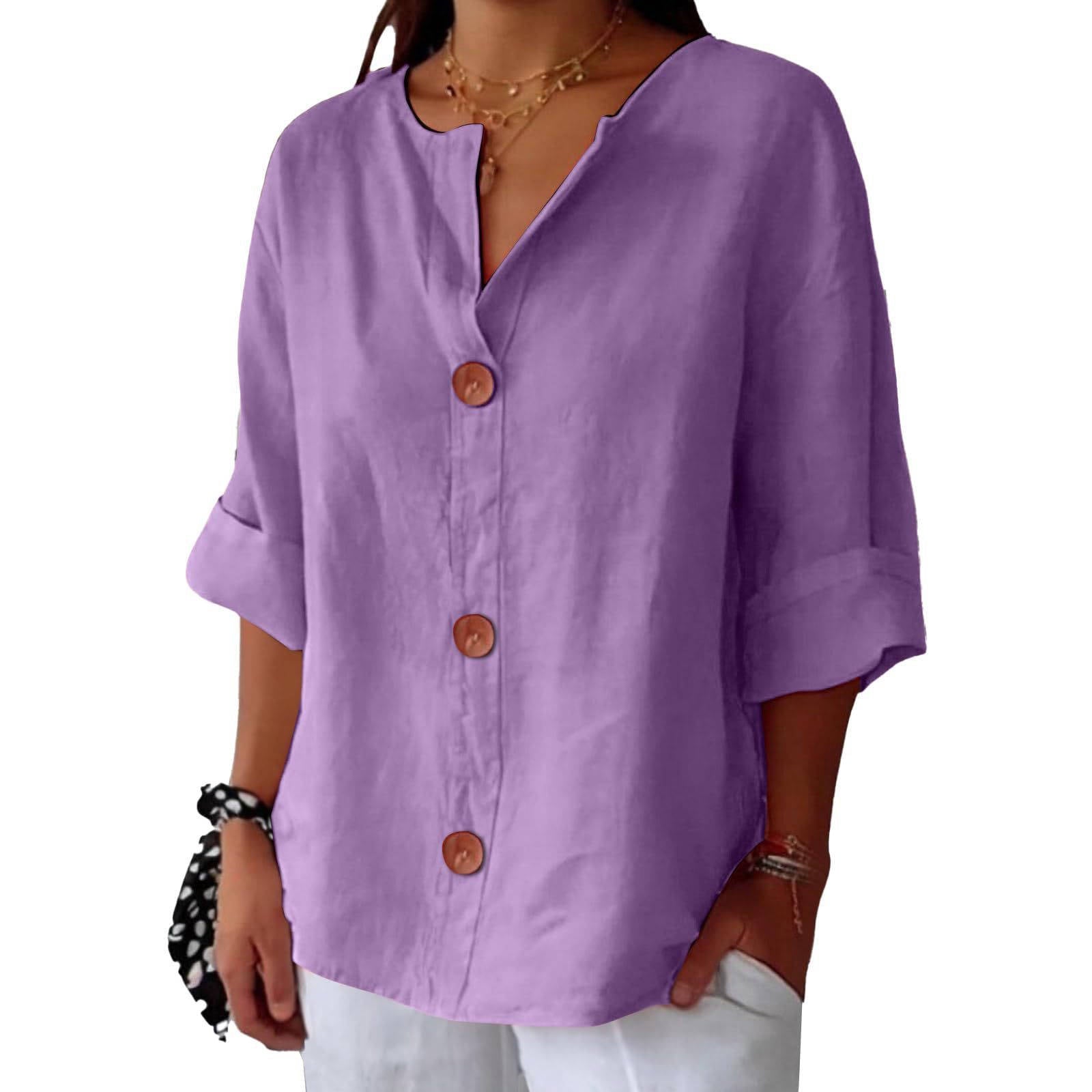 Women's Casual Blouse, Short Sleeve V Neck Top, Lightweight Button Front Summer Shirt