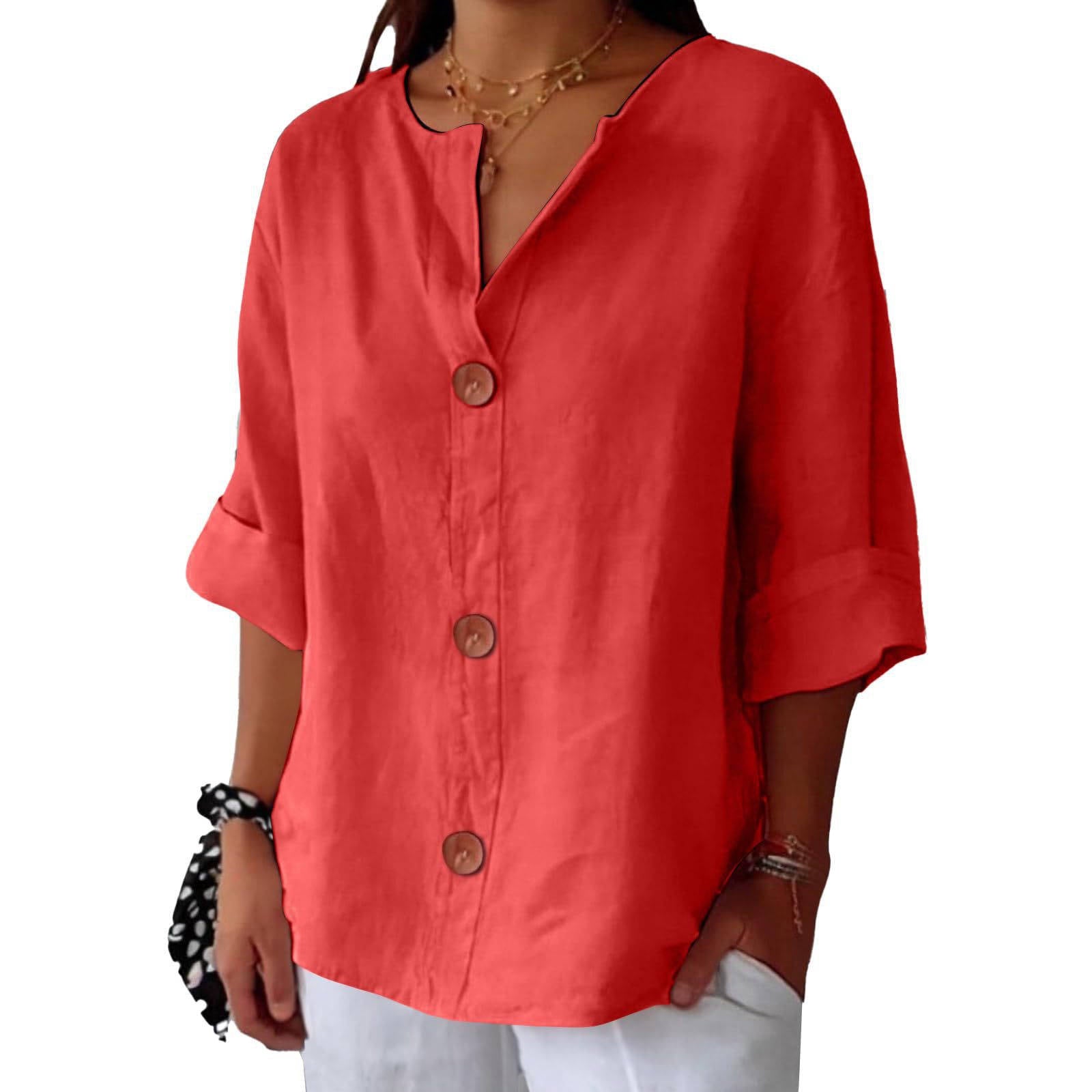 Women's Casual Blouse, Short Sleeve V Neck Top, Lightweight Button Front Summer Shirt