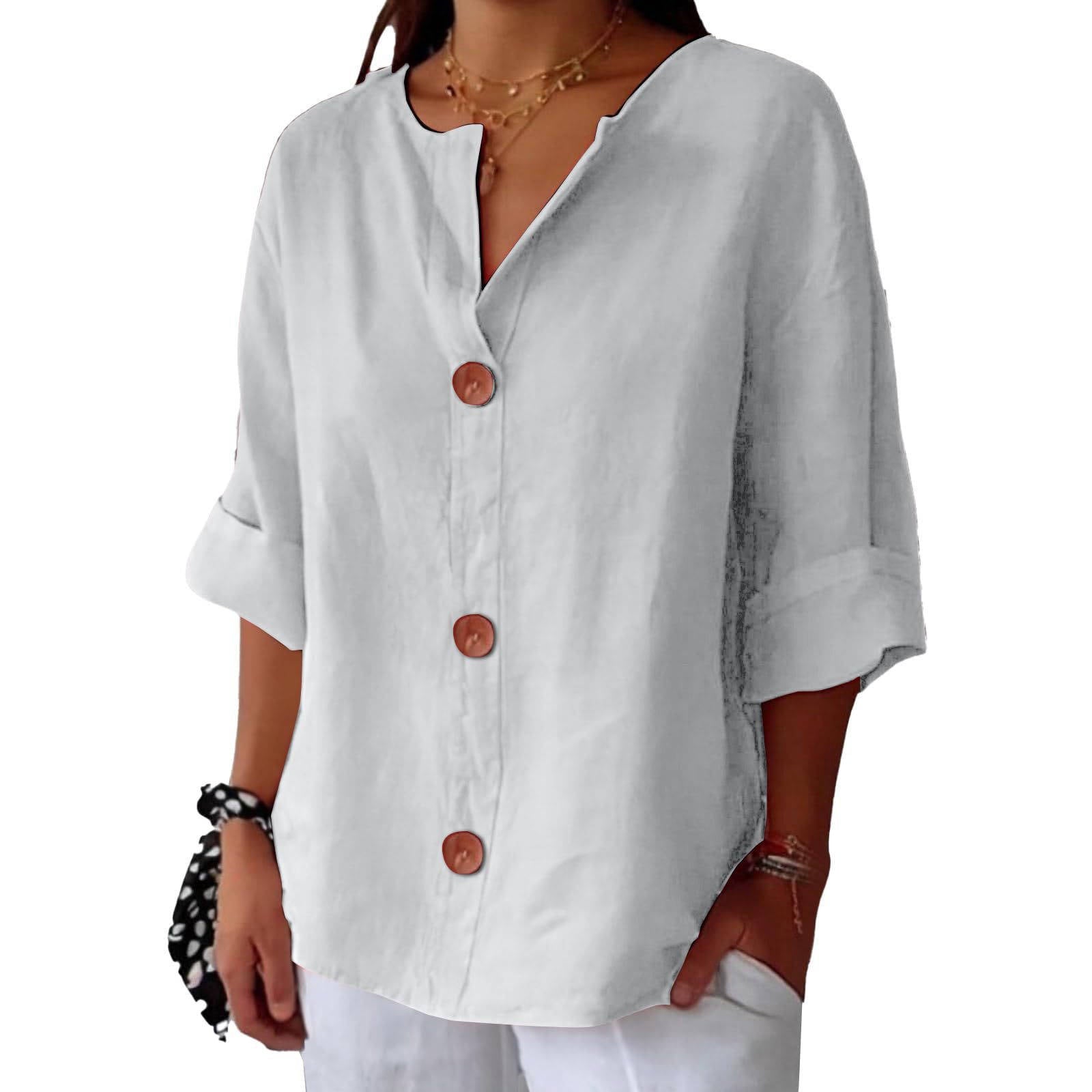 Women's Casual Blouse, Short Sleeve V Neck Top, Lightweight Button Front Summer Shirt