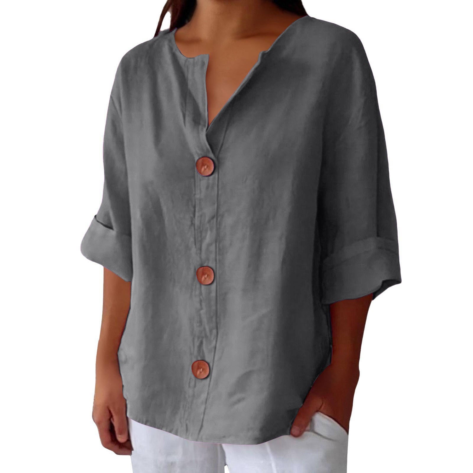 Women's Casual Blouse, Short Sleeve V Neck Top, Lightweight Button Front Summer Shirt