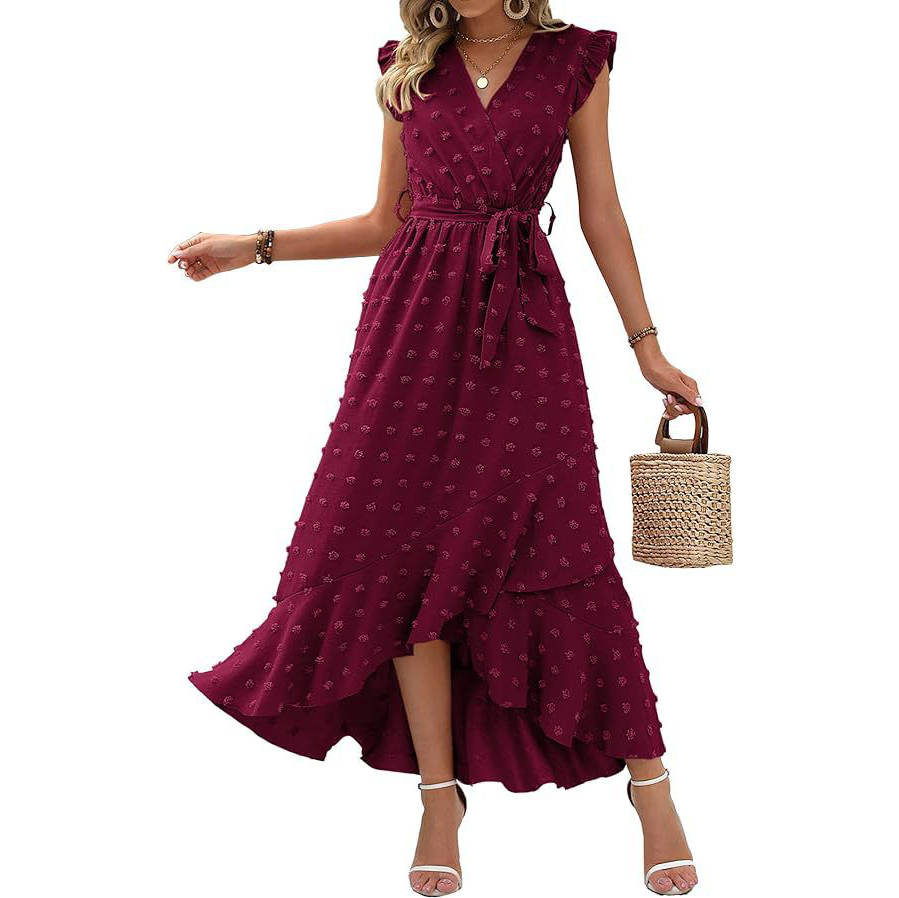 Women's Boho Maxi Dress, Swiss Dot Cap Sleeve Beach Wedding and Cocktail Dress
