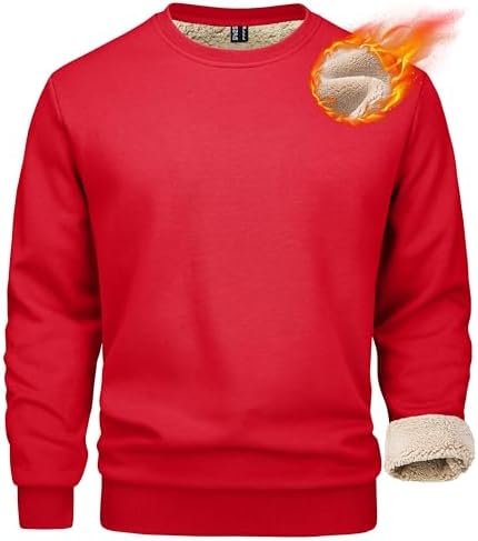 Mens Sherpa Lined Sweatshirt, Fleece Pullover Crewneck Winter Top for Warmth and Casual Cold Weather Wear