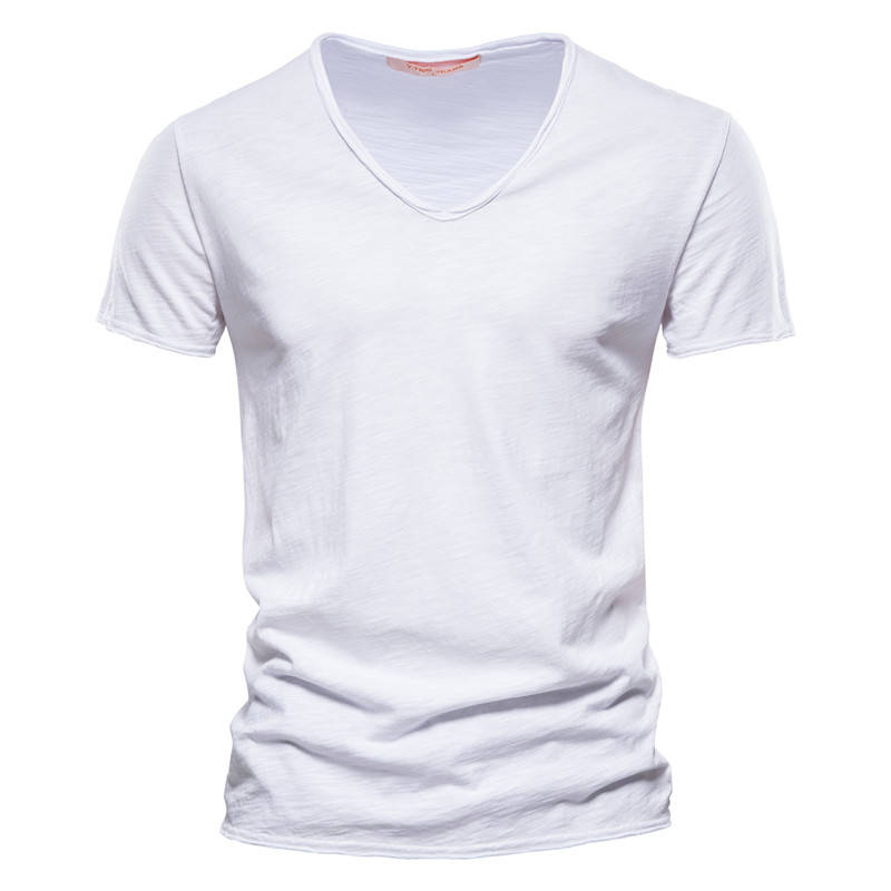 Men's Casual V Neck T Shirt, Breathable Slim Fit Short Sleeve Tee, Lightweight Cotton Slub Basic Top