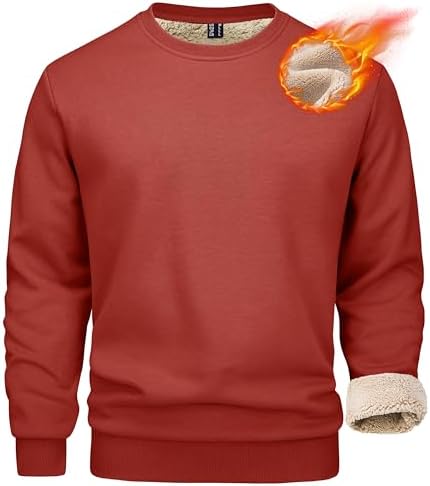 Mens Sherpa Lined Sweatshirt, Fleece Pullover Crewneck Winter Top for Warmth and Casual Cold Weather Wear