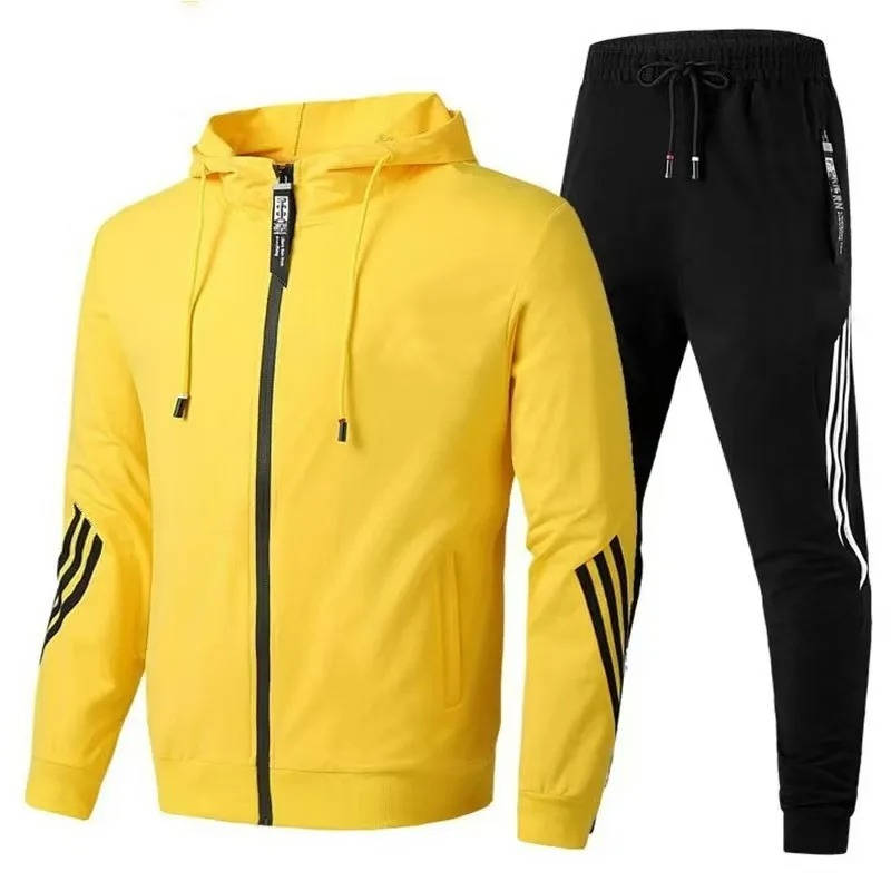 Mens Cotton Polyester Tracksuit with Zip Hoodie and Jogger Pants, Moisture Wicking