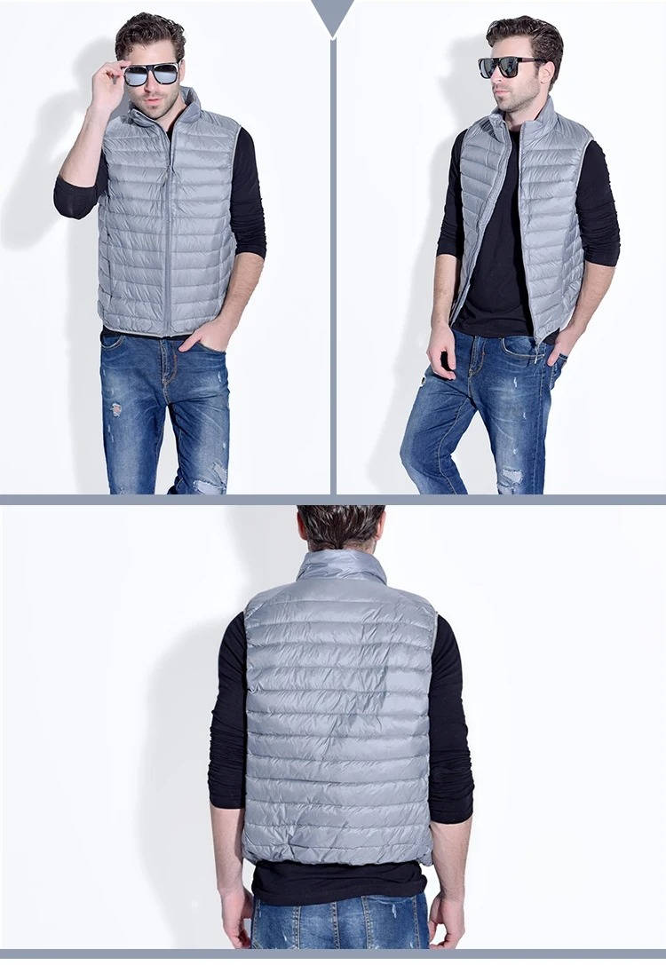 Down Vest with Stand Up Collar and Three Pockets, Water Resistant Shell