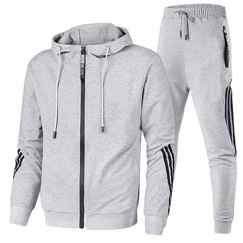 Mens Cotton Polyester Tracksuit with Zip Hoodie and Jogger Pants, Moisture Wicking