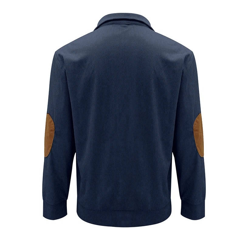 Button Neck Pullover Sweater with Fleece Lining and Elbow Patches, Machine Washable