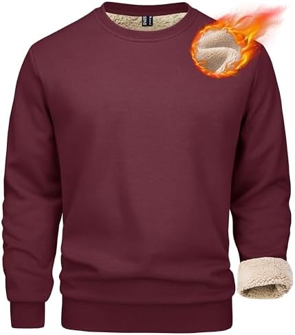 Mens Sherpa Lined Sweatshirt, Fleece Pullover Crewneck Winter Top for Warmth and Casual Cold Weather Wear