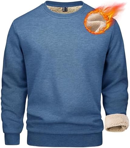 Mens Sherpa Lined Sweatshirt, Fleece Pullover Crewneck Winter Top for Warmth and Casual Cold Weather Wear