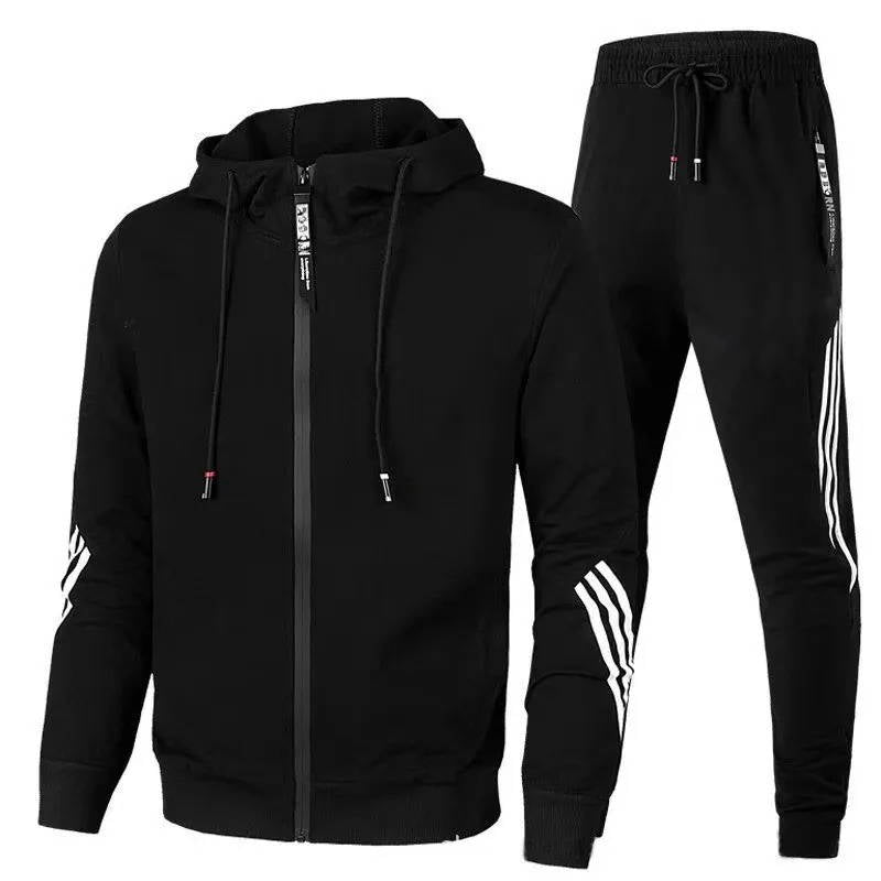 Mens Cotton Polyester Tracksuit with Zip Hoodie and Jogger Pants, Moisture Wicking