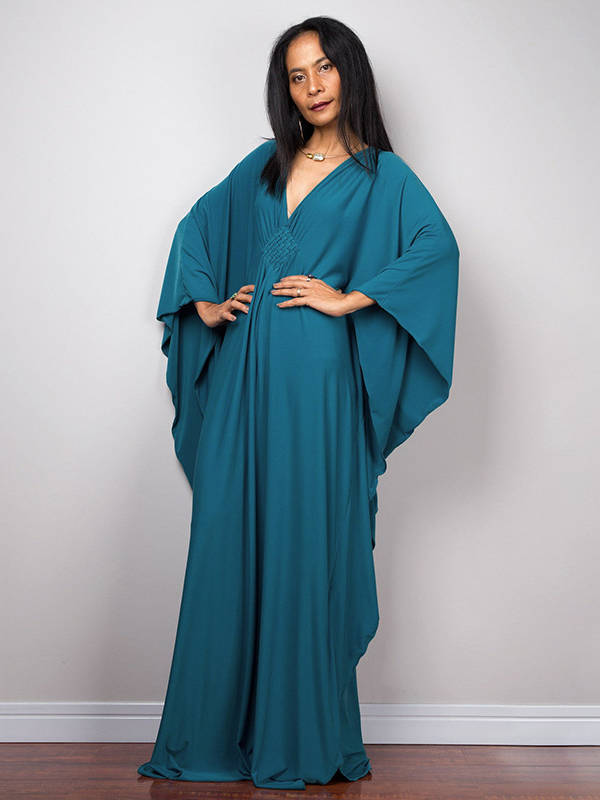 Moomoo Dresses for Women, Plus Size V Neck Long Batwing Sleeve Floral Beach Cover Up Dress
