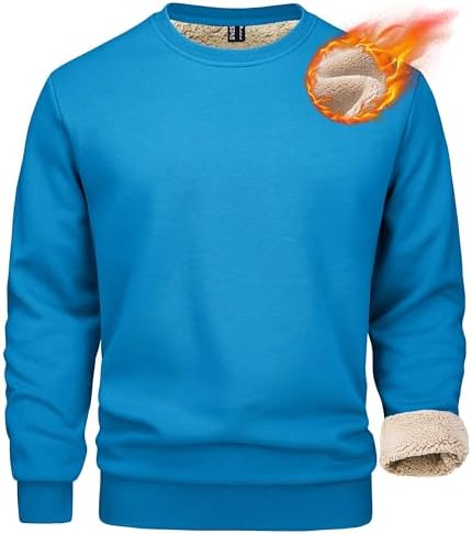 Mens Sherpa Lined Sweatshirt, Fleece Pullover Crewneck Winter Top for Warmth and Casual Cold Weather Wear