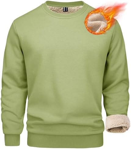 Mens Sherpa Lined Sweatshirt, Fleece Pullover Crewneck Winter Top for Warmth and Casual Cold Weather Wear