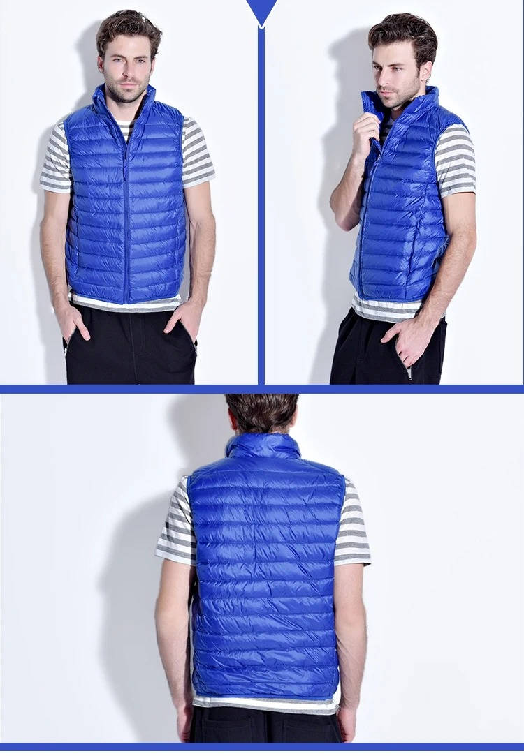 Down Vest with Stand Up Collar and Three Pockets, Water Resistant Shell