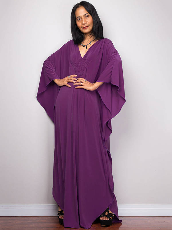 Moomoo Dresses for Women, Plus Size V Neck Long Batwing Sleeve Floral Beach Cover Up Dress