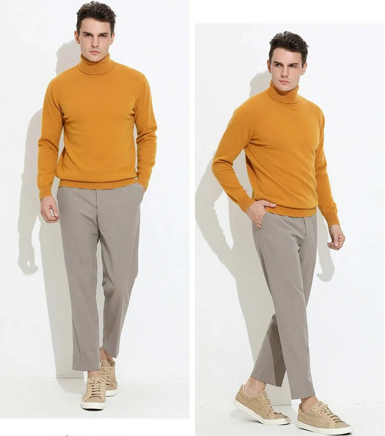 Mens Slim Fitted Turtleneck Sweater with Soft Knit Material and Ribbed Edges