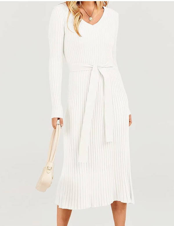 Womens Fall Cable Knit Midi Dress, Long Sleeve V Neck Sweater Dress, 2026 Seasonal Outfit