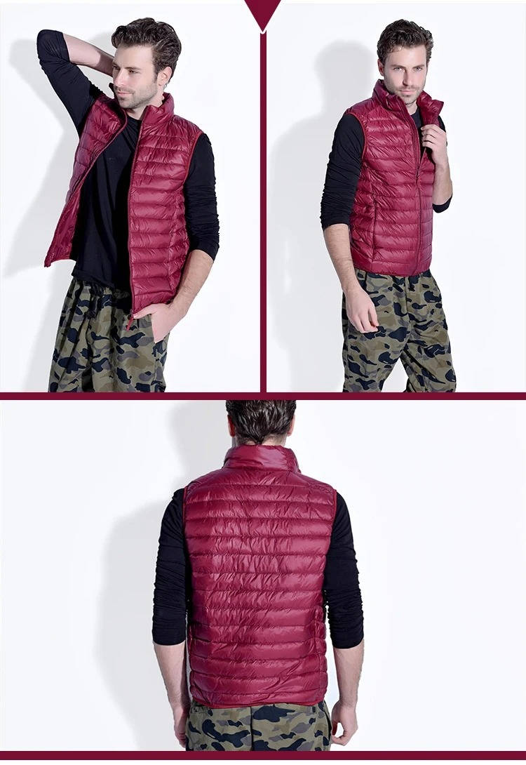Down Vest with Stand Up Collar and Three Pockets, Water Resistant Shell