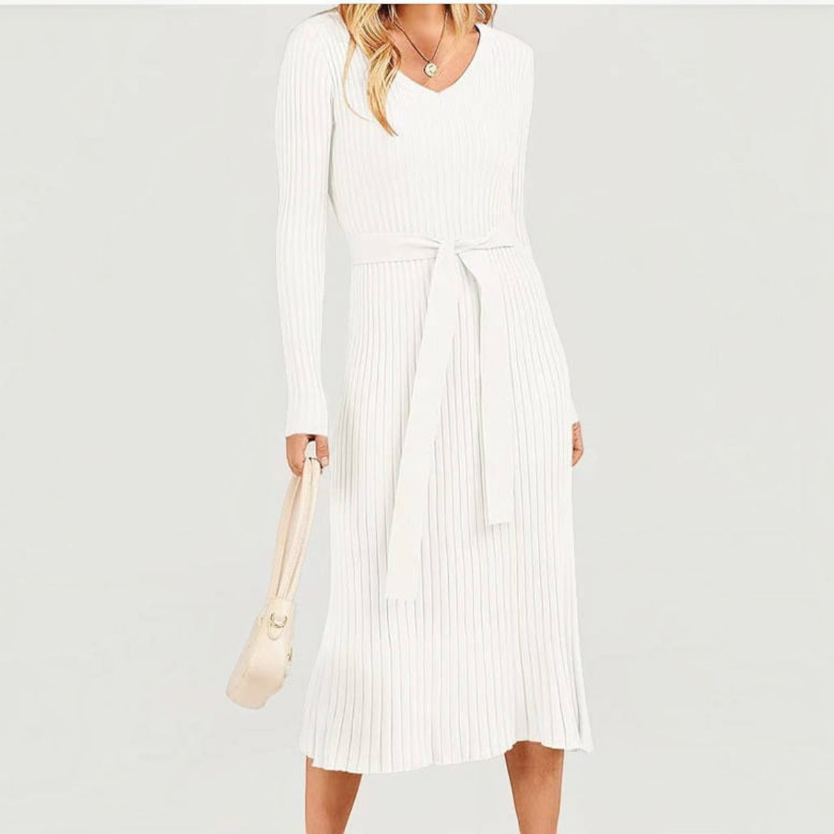 Womens Fall Cable Knit Midi Dress, Long Sleeve V Neck Sweater Dress, 2026 Seasonal Outfit