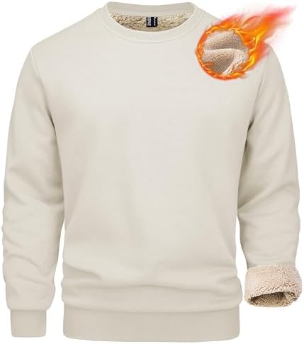 Mens Sherpa Lined Sweatshirt, Fleece Pullover Crewneck Winter Top for Warmth and Casual Cold Weather Wear